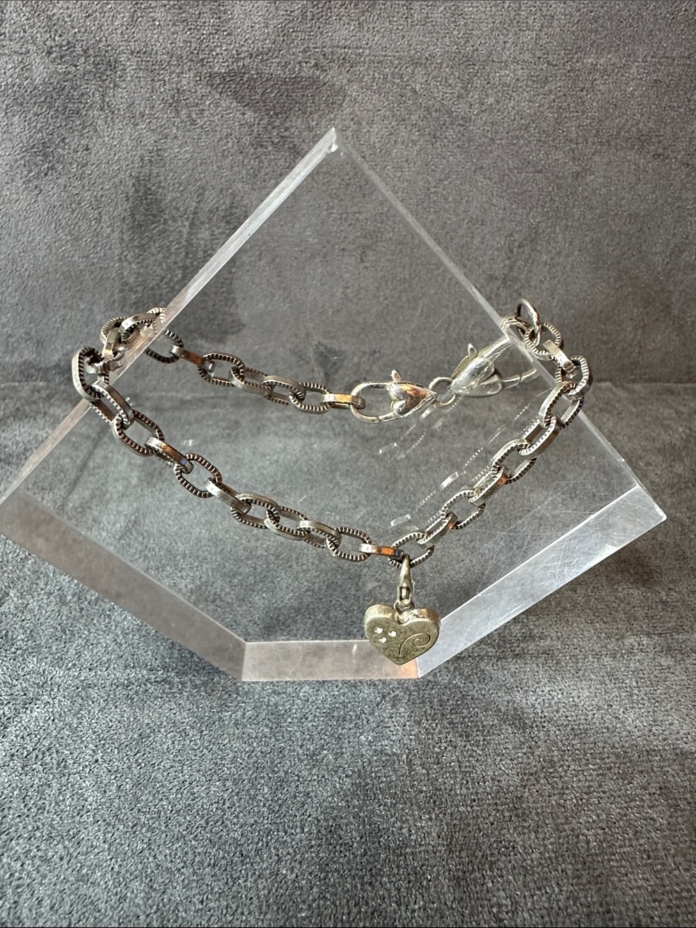 Silver Heart Charm Link Bracelet - Women Jewelry